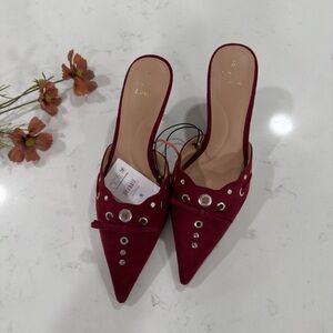 Time and Tru Deep Red Mules with Metallic Details